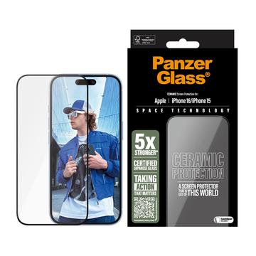 Ochraniacz ekranu iPhone 16/15 PanzerGlass Ceramic Protection Ultra-Wide Fit EasyAligner - 9H - Black Edge