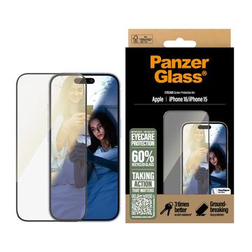 Ochraniacz ekranu iPhone 16/15 PanzerGlass EyeCare Ultra-Wide Fit EasyAligner ze szkła hartowanego - czarna krawędź