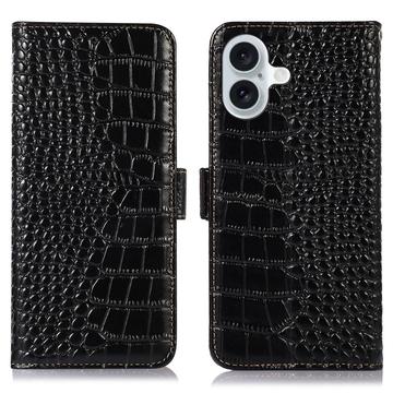 iPhone 16 Plus Skórzane Etui z Portfelem Crocodile z RFID