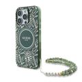 iPhone 16 Pro Guess IML Flowers Allover Electro Etui z perłowym paskiem - kompatybilny z MagSafe