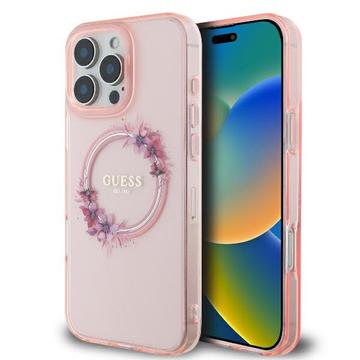 iPhone 16 Pro Guess IML Flowers Wreath etui - kompatybilny z MagSafe - Róż