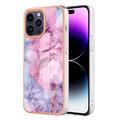 iPhone 16 Pro Galwanizowane Etui IMD z TPU z Deseniem Marmuru - Błękit / Róż