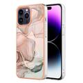 iPhone 16 Pro Max Galwanizowane Etui IMD z TPU z Deseniem Marmuru - Róż