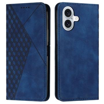 iPhone 16 Rhombus Pattern Wallet Case z magnetycznym zamknięciem - niebieski