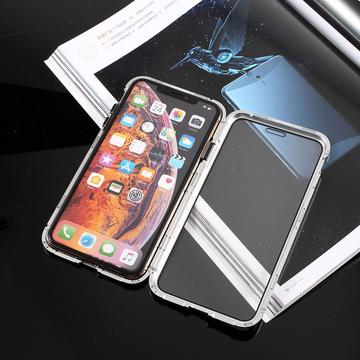 iPhone XS/X Magnetyczne Etui ze Szkłem Hartowanym - Srebrny