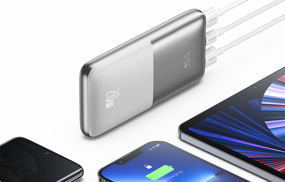 Baseus Bipow Pro Digital Display Fast Charge Power Bank 10000mAh/20W - 2xUSB, USB-C - Biały