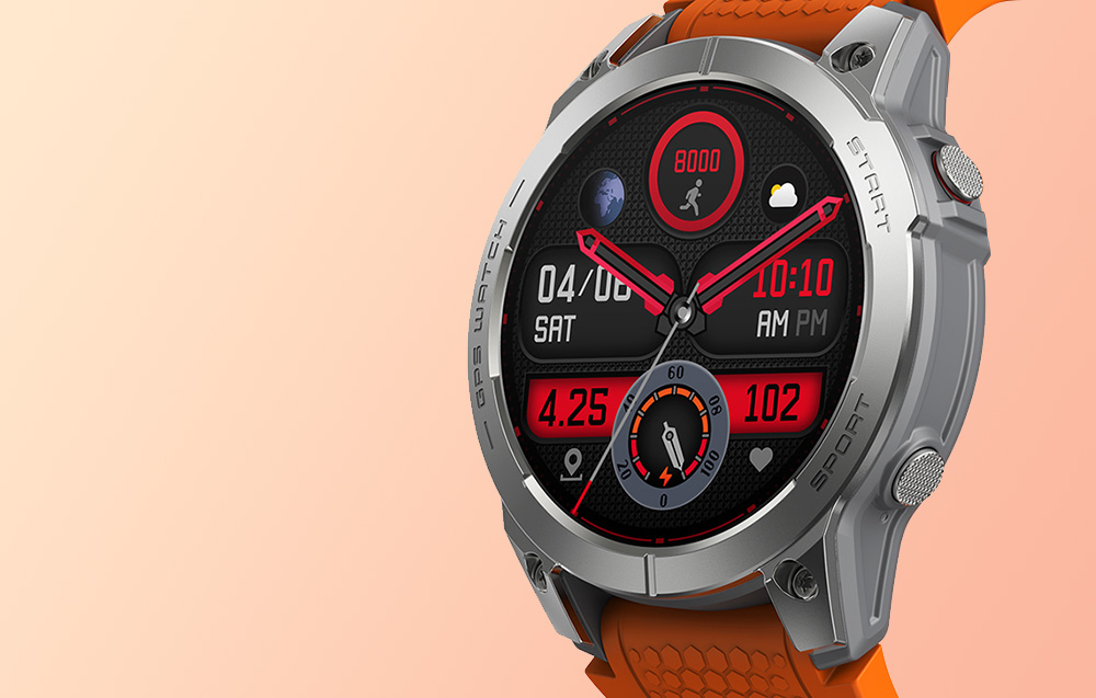 Zeblaze Stratos 3 Smartwatch z GPS, wyświetlaczem Ultra HD AMOLED - pomarańczowy