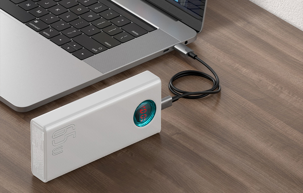 Baseus Amblight Digital Display Quick Charge Power Bank 30000mAh/65W - 4xUSB, USB-C - Biały